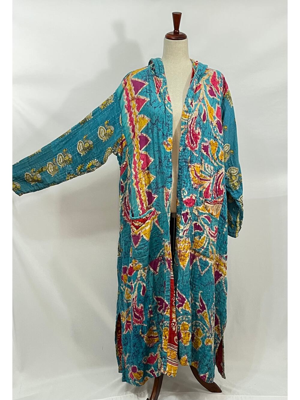 KANTHA BAE OS S M L Teal Aqua Pink Yellow Rising Sun Coat Jacket